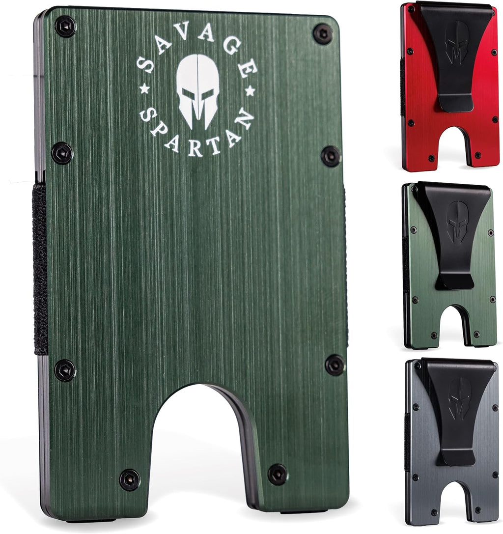 Military Minimalist Wallet - Slim Tactical RFID Blocking Aluminum Metal Credit Card Holder with Money Clip for Men (Army Green)