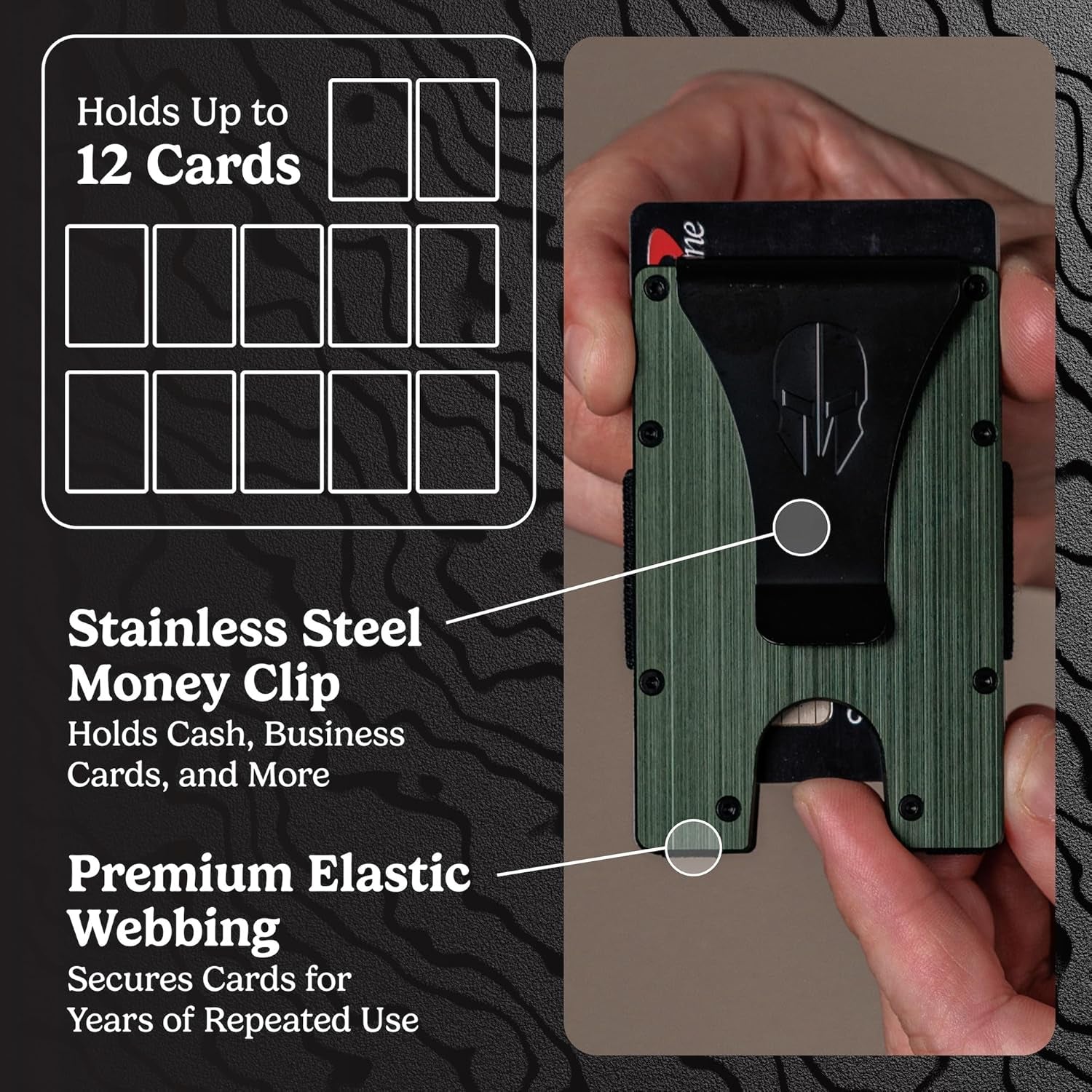 Military Minimalist Wallet - Slim Tactical RFID Blocking Aluminum Metal Credit Card Holder with Money Clip for Men (Army Green)