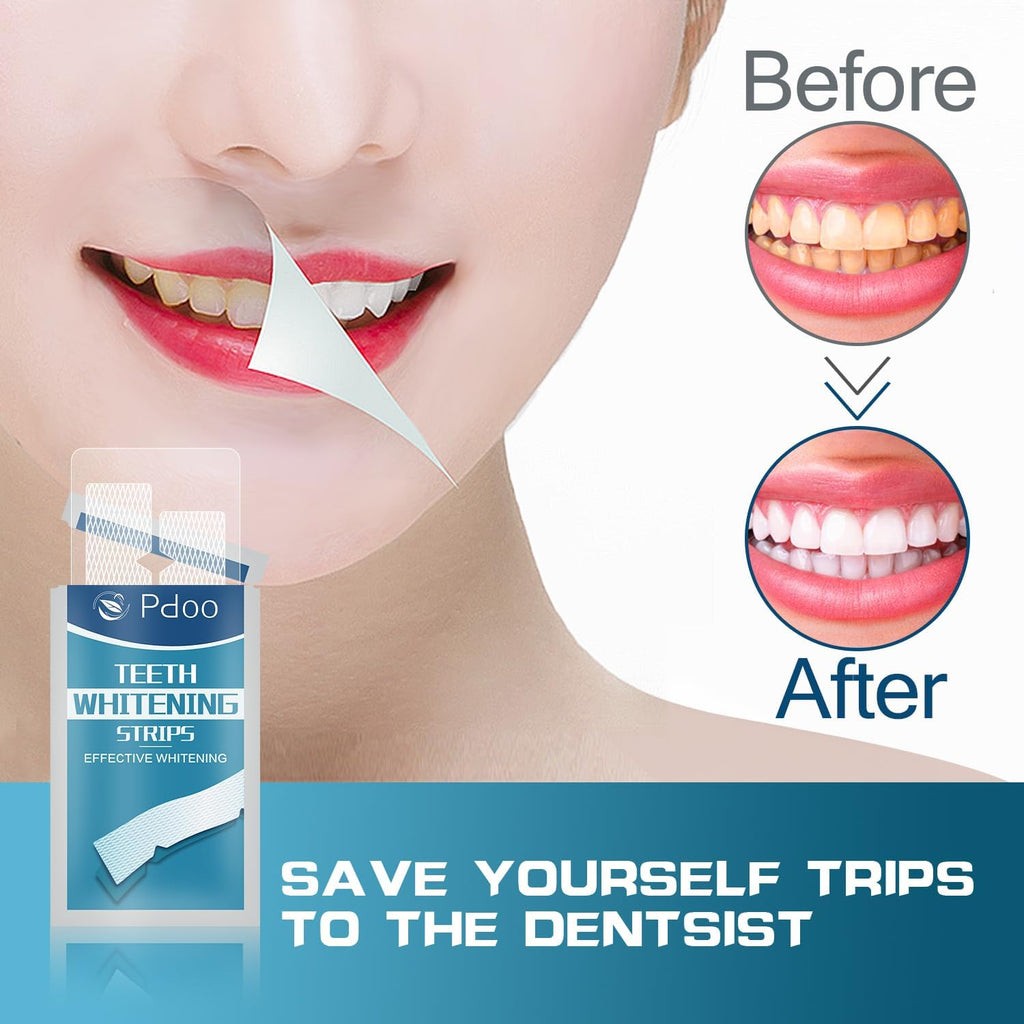 Teeth Whitening Strip 14 Treatments - Whitening Strips for Sensitive People, Fast Remove Smoking, Coffee, Wine Stains, Teeth Brightening Kit Pack of 28 Non-Slip Strips