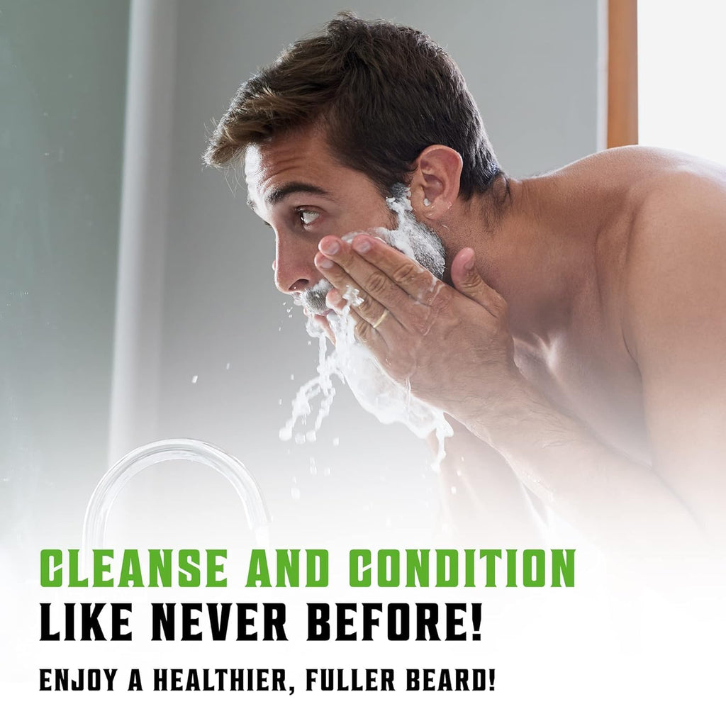 Beard Wash & Conditioner Set W/Argan & Jojoba Oils – Softens, Smooths & Strengthens Beard Growth - Natural Peppermint and Eucalyptus Scent - Shampoo (17 Oz)